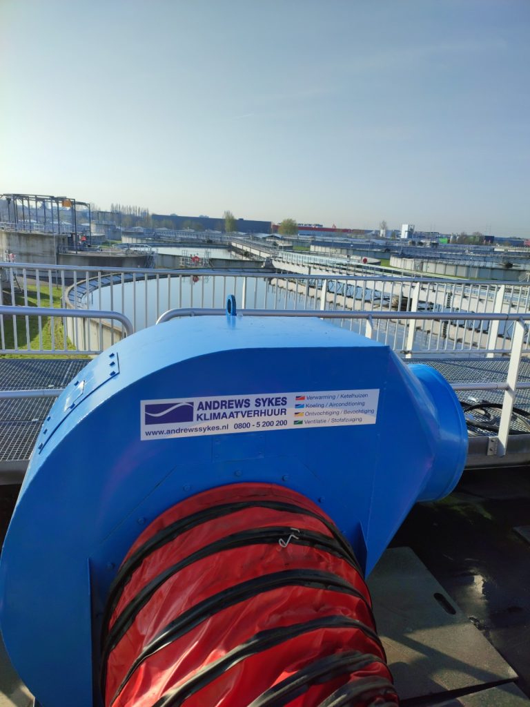 Het gebruik van tijdelijke ventilatoren als toepassing voor het verzekeren van biologische luchtbehandeling bij Delfluent Services