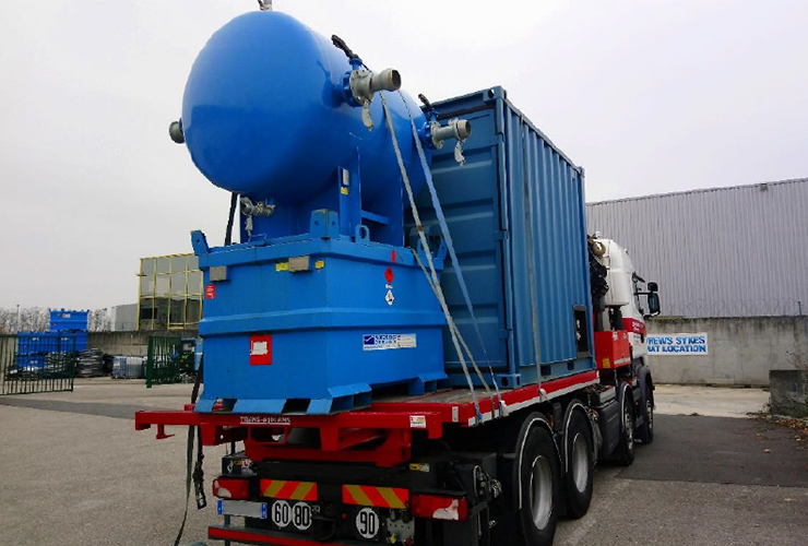 Mobiele ketelruimte verhuurd aan aannemer voor rioleringswerken