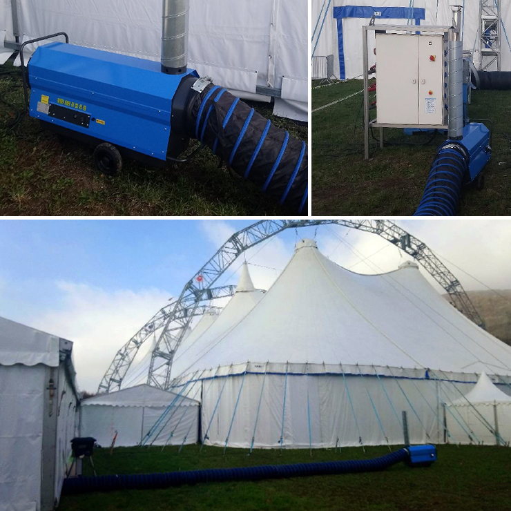 Noodverwarming geleverd aan een circus